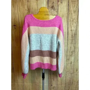 And The Why Striped Pink Gray Sweater Women's M/L